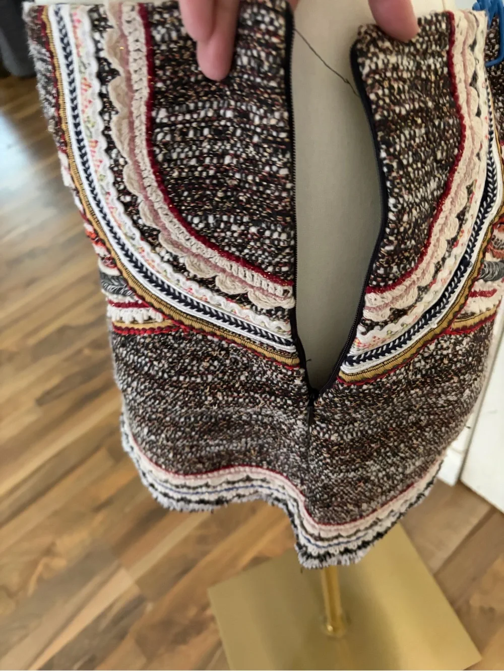 Unique Statement Piece Tweed Mini Skirt Brown Brown Multi, Large, Like New